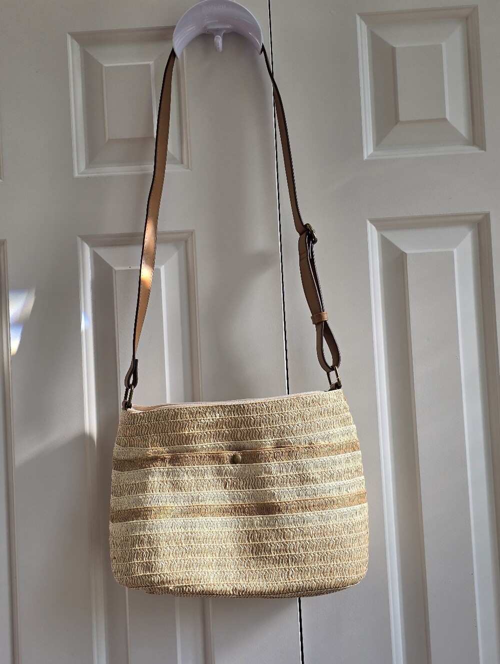 Sonoma Straw Woven Shoulder Bag in Natural Cream and Tan
